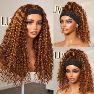 Throw On & Go Blonde Highlight Deep Wave No Lace Glueless Headband Wig 16in